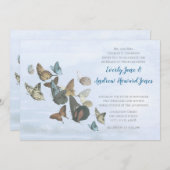 ブルーカッパー金ゴールドバタフライ結婚式招待状 招待状 (正面/裏面)