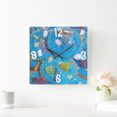 ブルーカップケーキの数字の時計広場 スクエア壁時計 (ホーム)