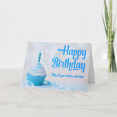 ブルーカップケーキの誕生日カード サンキューカード (正面)
