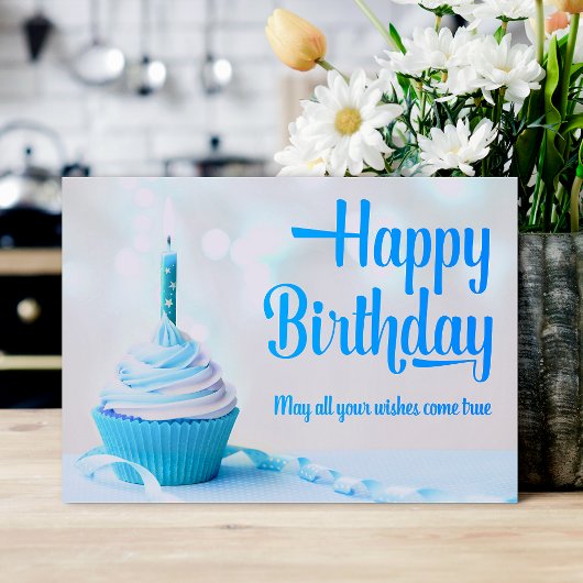 ブルーカップケーキの誕生日カード サンキューカード