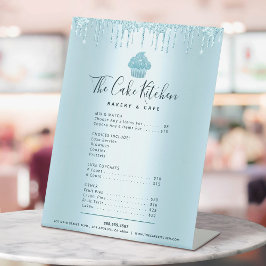 ブルーカップケーキグリッタードリップベーカリーメニュー価格表 台座サイン