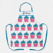 ブルーカップケーキフードデザートケーキベイカーかわいい大人 エプロン (正面)