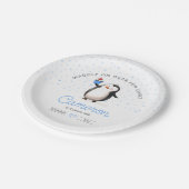 ブルーカップケーキペンギン男の子の誕生日紙プレート ペーパープレート (アングル)