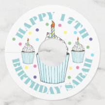 ブルーカップケーキ振りかける誕生日パーティーキャンドルケーキ