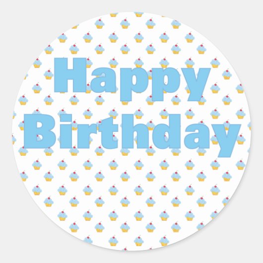 ブルーカップケーキ誕生日シール ラウンドシール (正面)