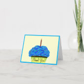 ブルーカップケーキ 風船 誕生日 お礼 カード (正面)
