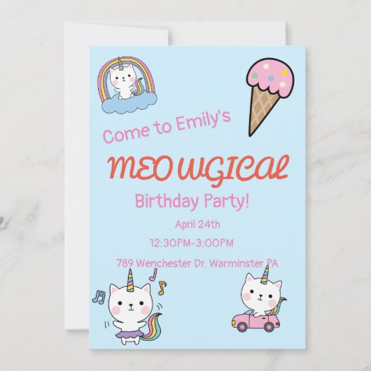 ブルーカティコーン記念誕生日 招待状 (正面)