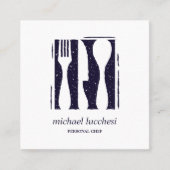 ブルーカトラリーシェフケータリングレストランソーシャルメディア スクエア名刺 (正面)