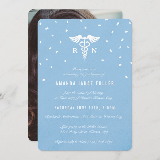 ブルーカドゥセウスナース卒業の招待 招待状 (正面/裏面)