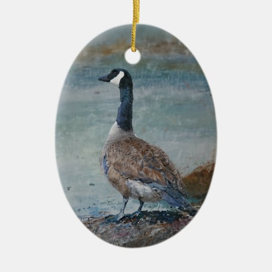 ブルーカナダガチョウ絵を描のクリスマス セラミックオーナメント (正面)