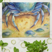 ブルーカニのビーチ キッチンタオル (折り畳み)