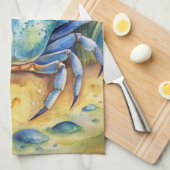 ブルーカニのビーチ キッチンタオル (四つ折り)