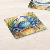 ブルーカニのビーチ スクエアペーパーコースター (アングル)