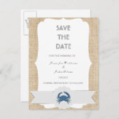 ブルーカニの目的地の結婚式の日付カードを保存 案内ポストカード (正面/裏面)