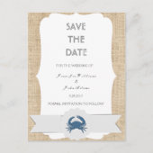 ブルーカニの目的地の結婚式の日付カードを保存 案内ポストカード (正面)