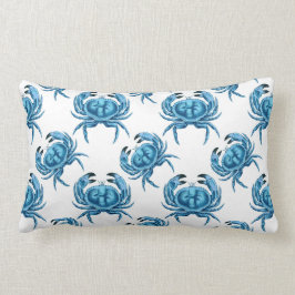 ブルーカニクラシックの海辺パターン ランバークッション