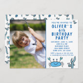 ブルーカニシーアニマルシェルボーイフォト誕生日イン 招待状 (正面/裏面)