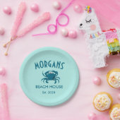 ブルーカニビーチハウスパーソナライズされた紙プレート ペーパープレート (パーティー)