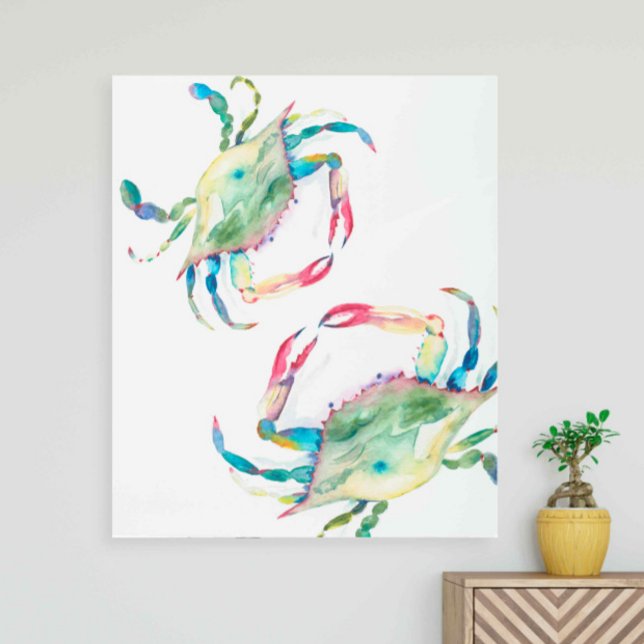 ブルーカニビーチ素晴らしモダンメタルウォールアート メタルプリント (Metal wall art watercolor blue crab beach decor art by Victoria Grigaliunas of Do Tell A Belle)