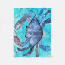 ブルーカニフリース投げ毛布