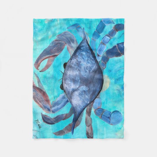 ブルーカニフリース投げ毛布 フリースブランケット (正面)