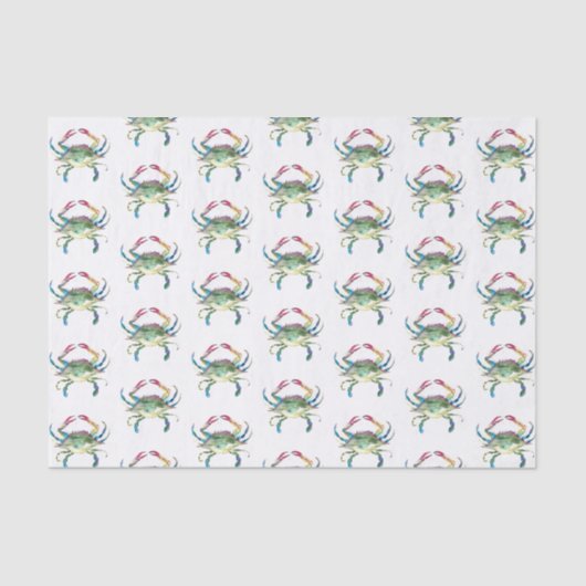 ブルーカニ水彩パターンビーチ 薄葉紙 (正面)