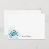 ブルーカニ水彩海 パーソナライズされた ノートカード (正面/裏面)