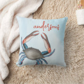 ブルーカニ沿岸パーソナライズされた名 クッション (ブランケット)