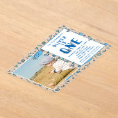 ブルーカニ海の動物シェルボーイ写真第1誕生日 アクリル招待状 (レイダウン)