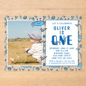 ブルーカニ海の動物シェルボーイ写真第1誕生日 アクリル招待状 (正面)