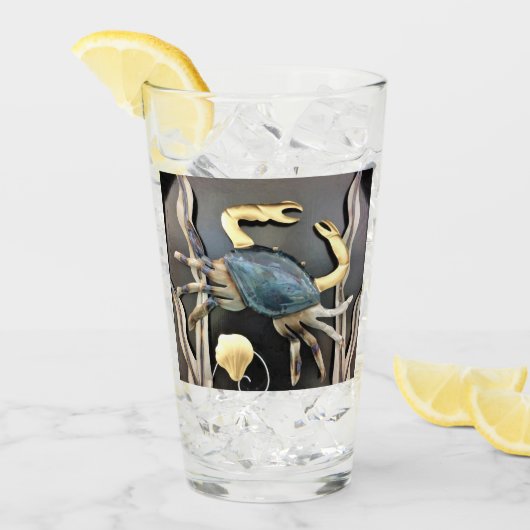 ブルーカニ海メタルアート タンブラーグラス (アイス正面)