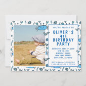 ブルーカニ海獣シェルボーイフォト誕生日 招待状 (正面)