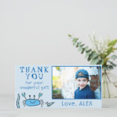 ブルーカニ誕生日写真サンキューカード サンキューカード (スタンド正面)