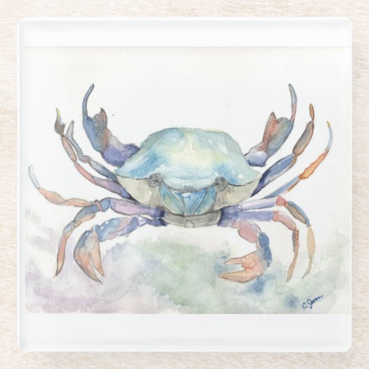 ブルーカニ ガラスコースター (正面)