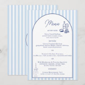 ブルーカバナストライプのミニマリスト結婚式メニューカード 招待状 (正面/裏面)