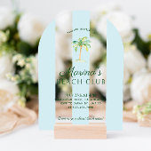 ブルーカバナストライプビーチパーム誕生日アーチ アクリル招待状