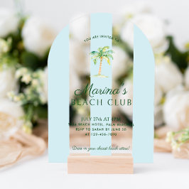 ブルーカバナストライプビーチパーム誕生日アーチ アクリル招待状