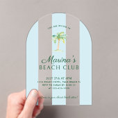 ブルーカバナストライプビーチパーム誕生日アーチ アクリル招待状 (インサイチュ (ポータブル))