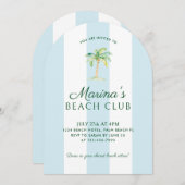 ブルーカバナストライプビーチパーム誕生日アーチ 招待状 (正面/裏面)