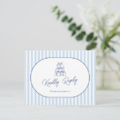 ブルーカバナストライプ結婚式リクエスト&RSVP ポストカード (スタンド正面)