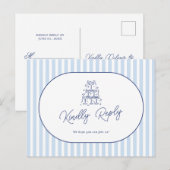 ブルーカバナストライプ結婚式リクエスト&RSVP ポストカード (正面/裏面)
