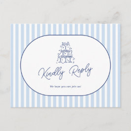ブルーカバナストライプ結婚式リクエスト&RSVP ポストカード