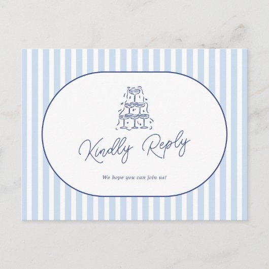 ブルーカバナストライプ結婚式リクエスト&RSVP ポストカード (正面)