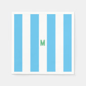 ブルーカバナストライプ&グパーソナライズされたリーンモノグラム スタンダードカクテルナプキン (正面)