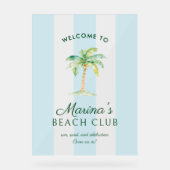 ブルーカバナパームストライプビーチクラブウェルカム アクリルサイン (正面)