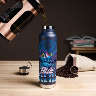 ブルーカブトムシのレトロウェーブシティサンセット ウォーターボトル