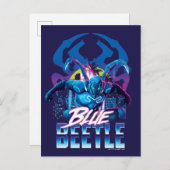 ブルーカブトムシのレトロウェーブシティサンセット ポストカード (正面/裏面)