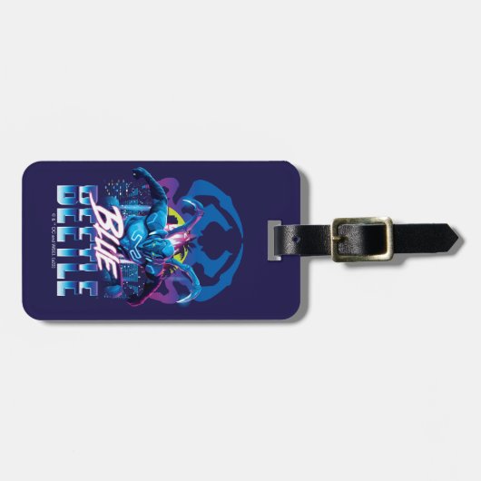 ブルーカブトムシのレトロウェーブシティサンセット ラゲッジタグ (正面横)