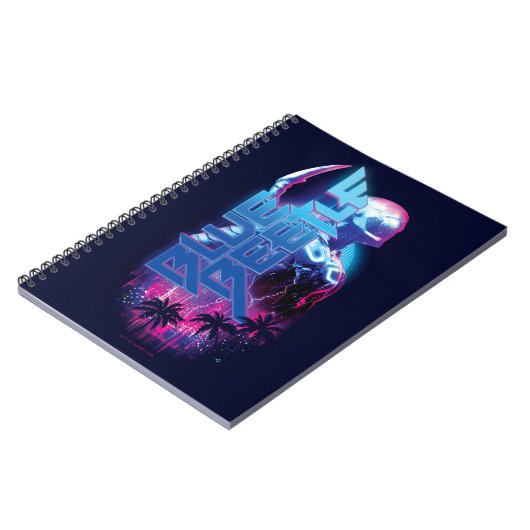 ブルーカブトムシのレトロウェーブシティライト ノートブック (左側)