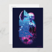 ブルーカブトムシのレトロウェーブシティライト ポストカード (正面/裏面)